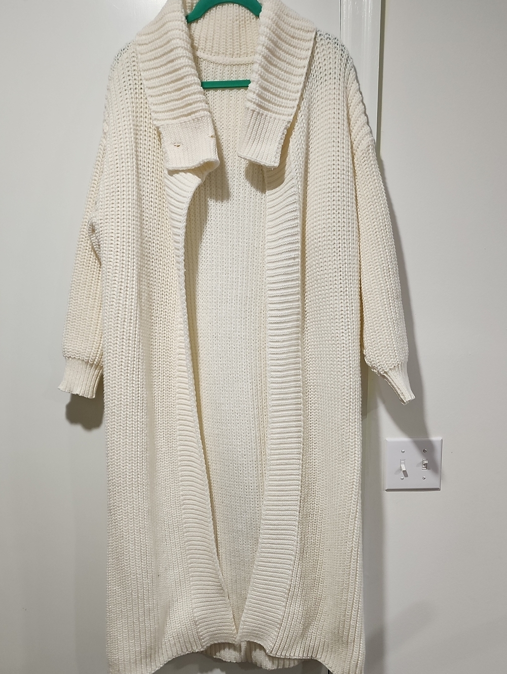 SHEIN Cream Open-Front Longline Knit Cardigan